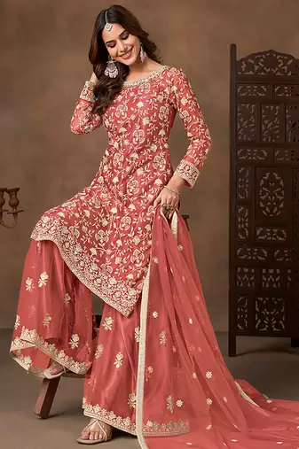 Orange embroidered net sharara style