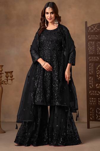 Black embroidered sequence net sharara style