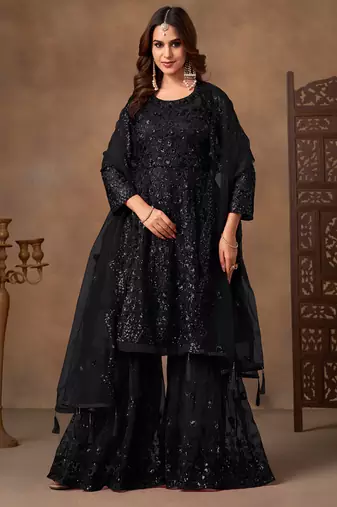 Black embroidered sequence net sharara style