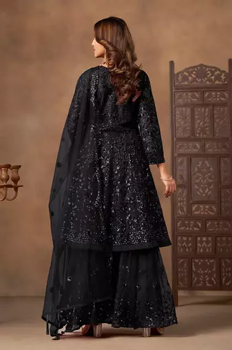 Black embroidered sequence net sharara style