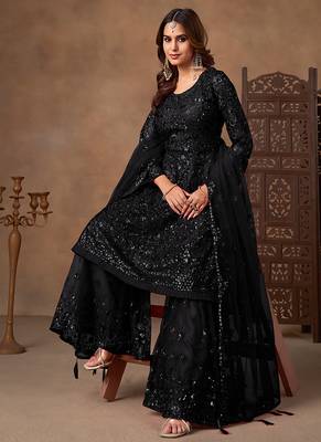 Black embroidered sequence net sharara style 3