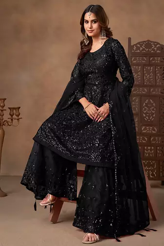 Black embroidered sequence net sharara style