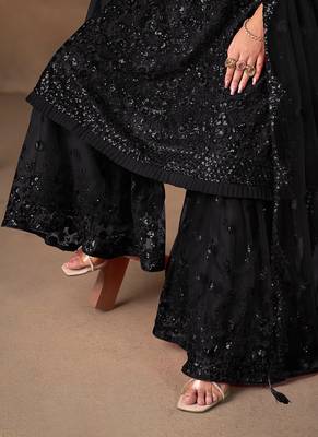 Black embroidered sequence net sharara style 5