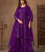 Purple embroidered sequence net sharara style