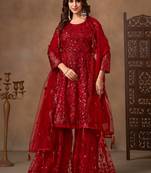Red embroidered sequence net sharara style