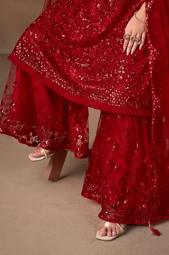 Red embroidered sequence net sharara style
