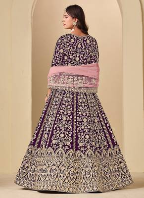 Purple embroidered sequence velvet anarkali suit 2