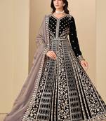 Black embroidered sequence velvet anarkali suit