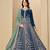 Teal blue embroidered sequence velvet anarkali suit