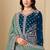 Teal blue embroidered sequence velvet anarkali suit