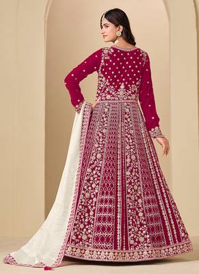 Pink embroidered sequence velvet anarkali suit 2