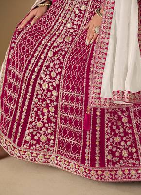 Pink embroidered sequence velvet anarkali suit 5