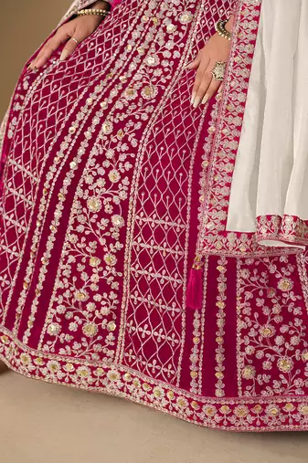 Pink embroidered sequence velvet anarkali suit