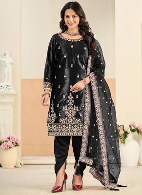 Black embroidered sequence velvet dhoti style 1