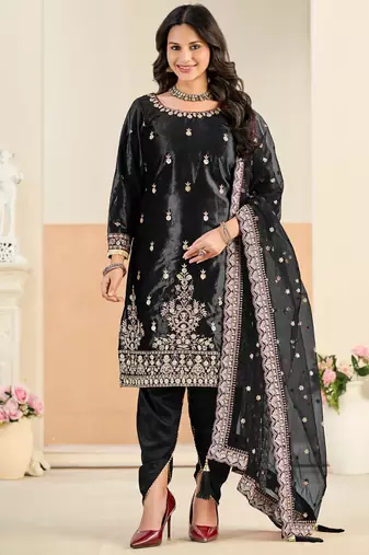 Black embroidered sequence velvet dhoti style