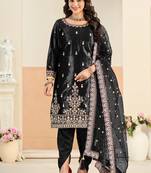Black embroidered sequence velvet dhoti style