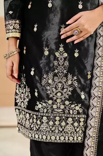 Black embroidered sequence velvet dhoti style