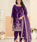 Purple embroidered sequence velvet dhoti style