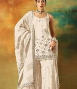 White Embroidered Georgette Stitched Palazzo Style Salwar Suit
