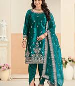 Teal embroidered sequence velvet dhoti style