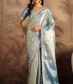 sky blue color soft banarasi tissue silk zari weaving & lace border saree