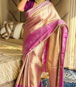 golden beige & wine color soft tissue silk zari weaving & lace border saree
