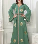 Moss green nida fabric Printed kaftan islamic kaftan