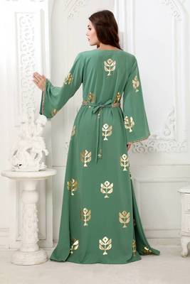Moss green nida fabric Printed kaftan islamic kaftan 3