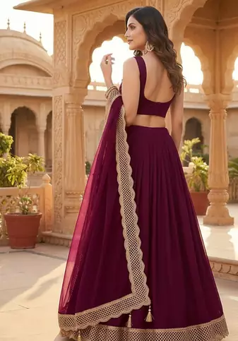 Wine Purple Lehenga Set with dupatta and lace detailing