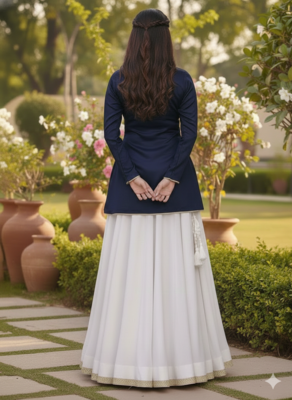 Navy Blue Jacket Style Lehenga Set 2
