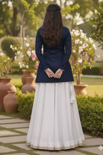 Navy Blue Jacket Style Lehenga Set