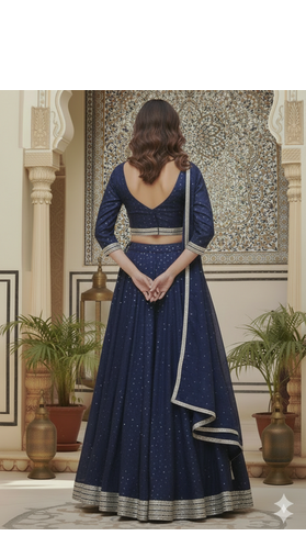 Navy Blue festive Lehenga choli with Sheer Dupatta 2
