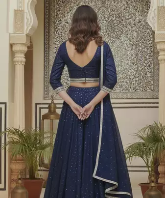 Navy Blue festive Lehenga choli with Sheer Dupatta
