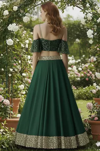 Emerald Green Sequin Lehenga Set