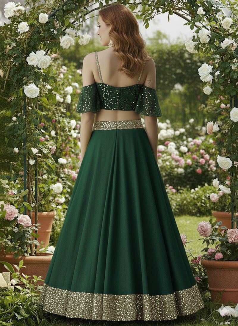 Emerald Green Sequin Lehenga Set