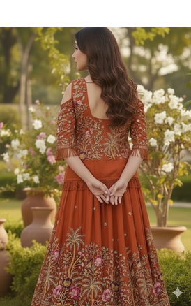 Rust Orange Embroidered Lehenga with Jacket 2