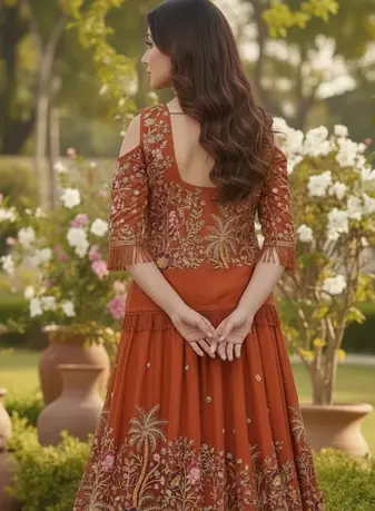 Rust Orange Embroidered Lehenga with Jacket