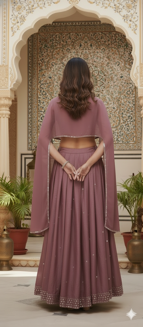 Mauve Lehenga Saree with Cape-Style Blouse