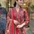 Jaipuri Maroon Women's Cotton Blend Anarkali Printed Kurta With Palazzo & Dupatta