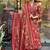 Jaipuri Maroon Women's Cotton Blend Anarkali Printed Kurta With Palazzo & Dupatta