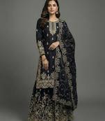 Black Color Pure Jimi SIlk Embroidery Work Wedding Wear Plazo Set