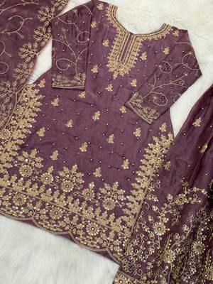 Onion Color Pure Jimi SIlk Embroidery Work Wedding Wear Plazo Set 1