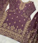 Onion Color Pure Jimi SIlk Embroidery Work Wedding Wear Plazo Set