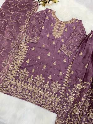 Onion Color Pure Jimi SIlk Embroidery Work Wedding Wear Plazo Set 3