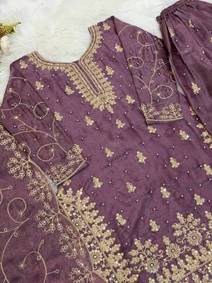 Onion Color Pure Jimi SIlk Embroidery Work Wedding Wear Plazo Set 4
