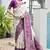 Purple banarasi silk saree in ajrakh and patola weaving with zari pallu