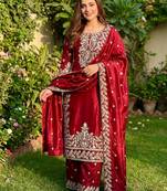 Red Color Pure Jimi SIlk Embroidery Work Wedding Wear Plazo Set