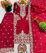 Red Color Pure Jimi SIlk Embroidery Work Wedding wear palazzo Set