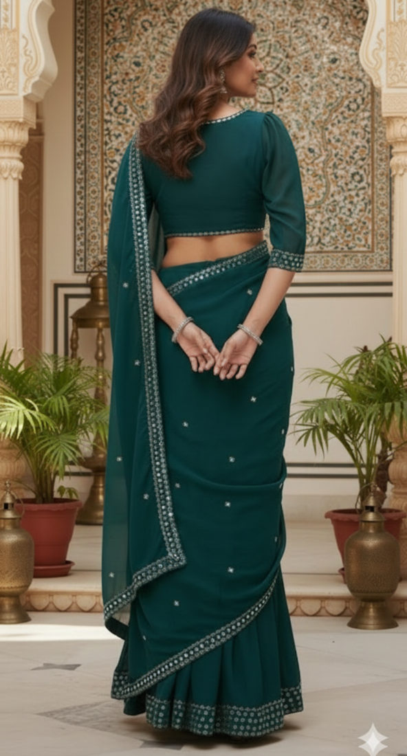 Teal Green lehenga choli set with sequin Border