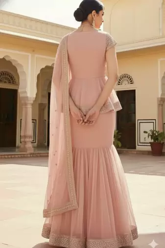 Blush Pink Peplum Lehenga Set